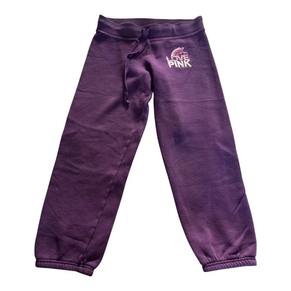 Victorias Secret Vintage Pink Drawstrings Cropped Sweatpant Womens XS Purple Y2K